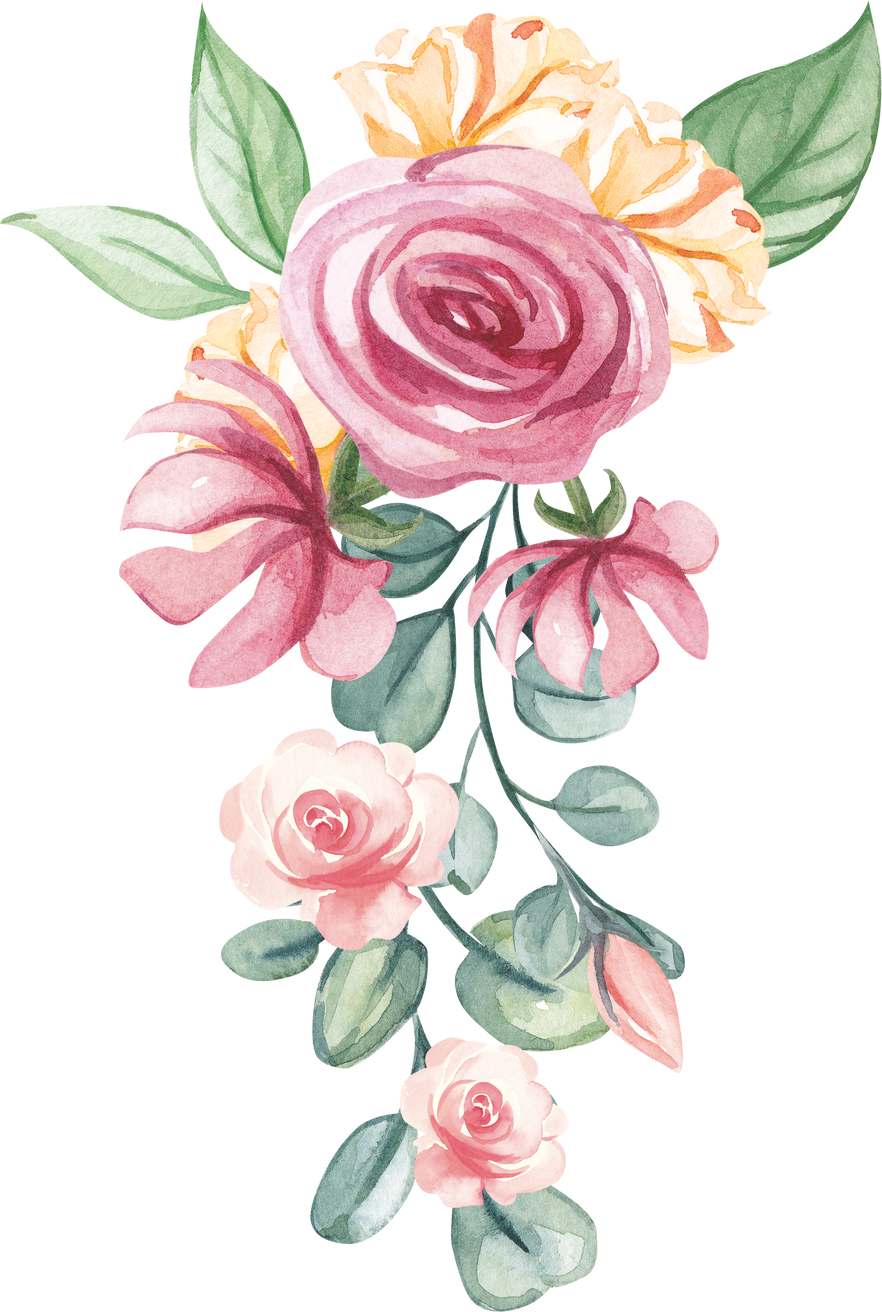 Dark Pink flower border watercolour yellow wedding invite